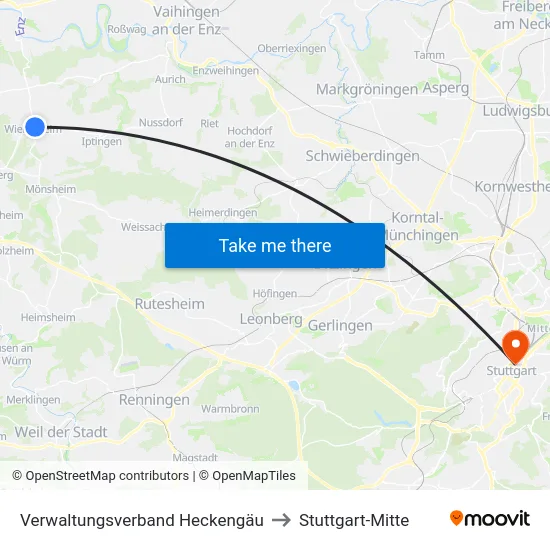 Verwaltungsverband Heckengäu to Stuttgart-Mitte map