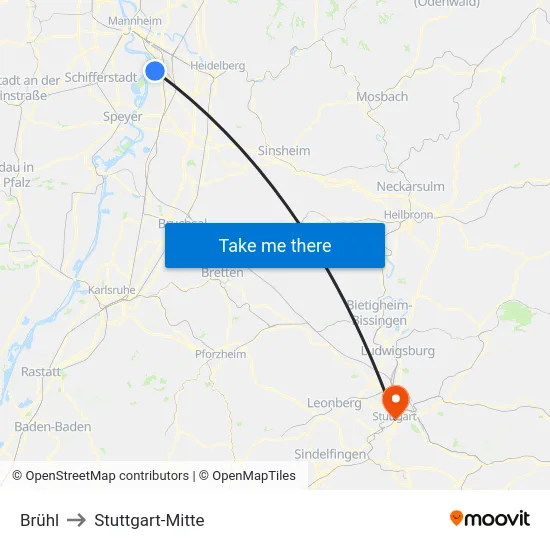 Brühl to Stuttgart-Mitte map