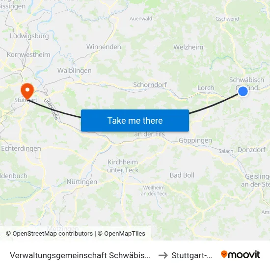 Verwaltungsgemeinschaft Schwäbisch Gmünd to Stuttgart-Mitte map