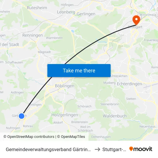 Gemeindeverwaltungsverband Gärtringen/Ehningen to Stuttgart-Mitte map