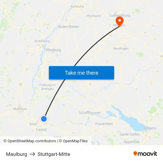 Maulburg to Stuttgart-Mitte map
