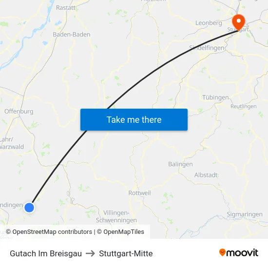 Gutach Im Breisgau to Stuttgart-Mitte map
