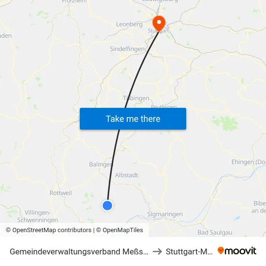 Gemeindeverwaltungsverband Meßstetten to Stuttgart-Mitte map