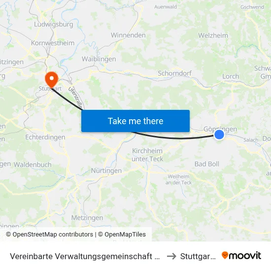 Vereinbarte Verwaltungsgemeinschaft Der Stadt Göppingen to Stuttgart-Mitte map