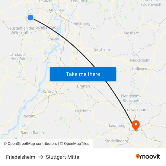 Friedelsheim to Stuttgart-Mitte map