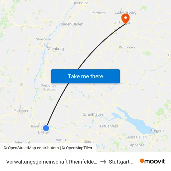 Verwaltungsgemeinschaft Rheinfelden (Baden) to Stuttgart-Mitte map