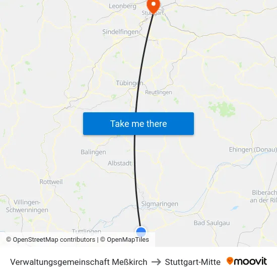 Verwaltungsgemeinschaft Meßkirch to Stuttgart-Mitte map