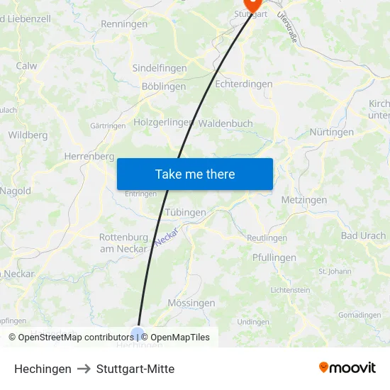 Hechingen to Stuttgart-Mitte map