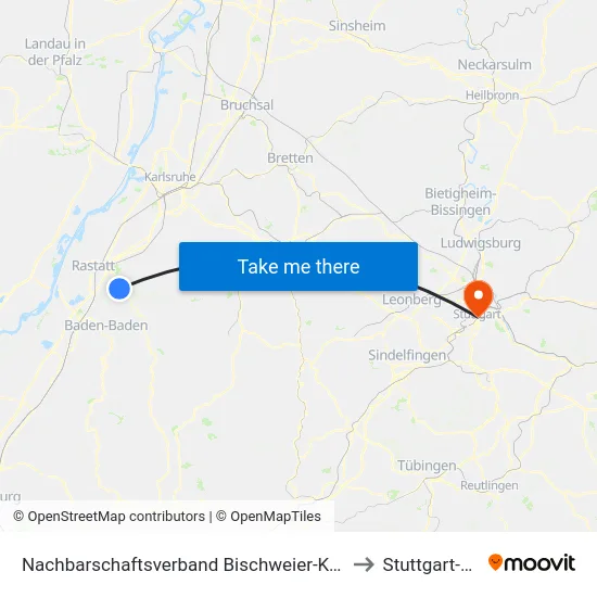 Nachbarschaftsverband Bischweier-Kuppenheim to Stuttgart-Mitte map