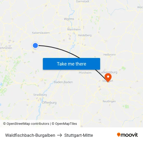 Waldfischbach-Burgalben to Stuttgart-Mitte map