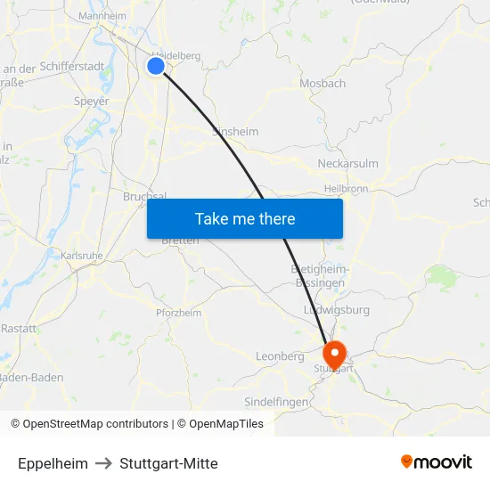 Eppelheim to Stuttgart-Mitte map
