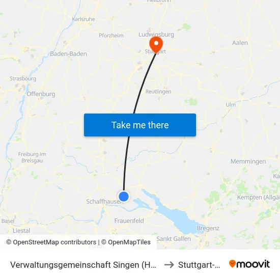 Verwaltungsgemeinschaft Singen (Hohentwiel) to Stuttgart-Mitte map