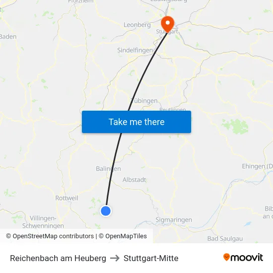 Reichenbach am Heuberg to Stuttgart-Mitte map