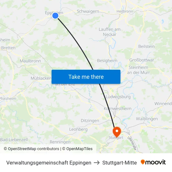 Verwaltungsgemeinschaft Eppingen to Stuttgart-Mitte map