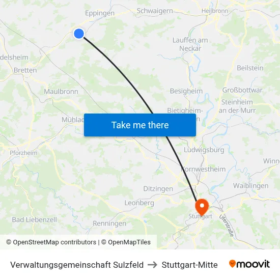 Verwaltungsgemeinschaft Sulzfeld to Stuttgart-Mitte map