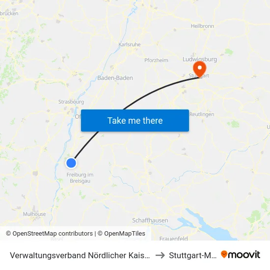 Verwaltungsverband Nördlicher Kaiserstuhl to Stuttgart-Mitte map