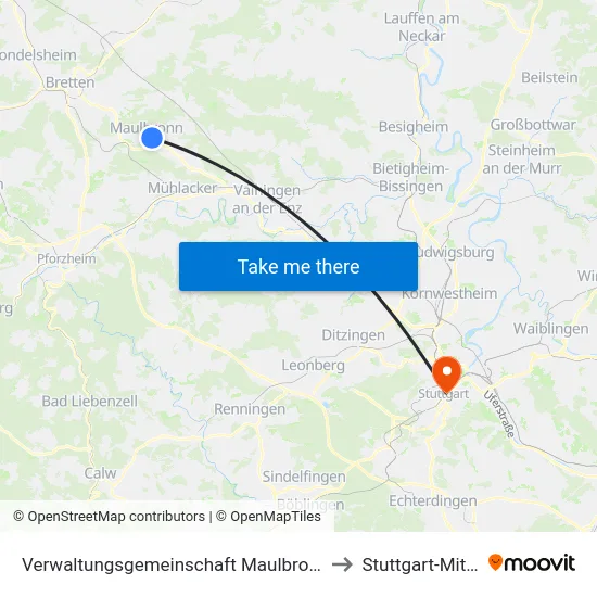 Verwaltungsgemeinschaft Maulbronn to Stuttgart-Mitte map