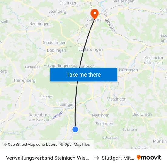 Verwaltungsverband Steinlach-Wiesaz to Stuttgart-Mitte map