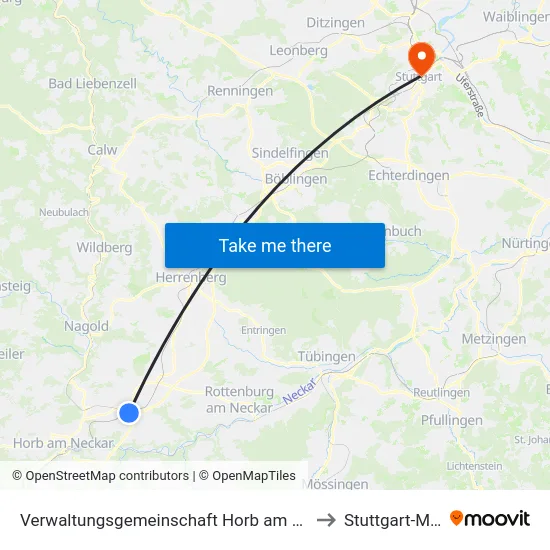 Verwaltungsgemeinschaft Horb am Neckar to Stuttgart-Mitte map