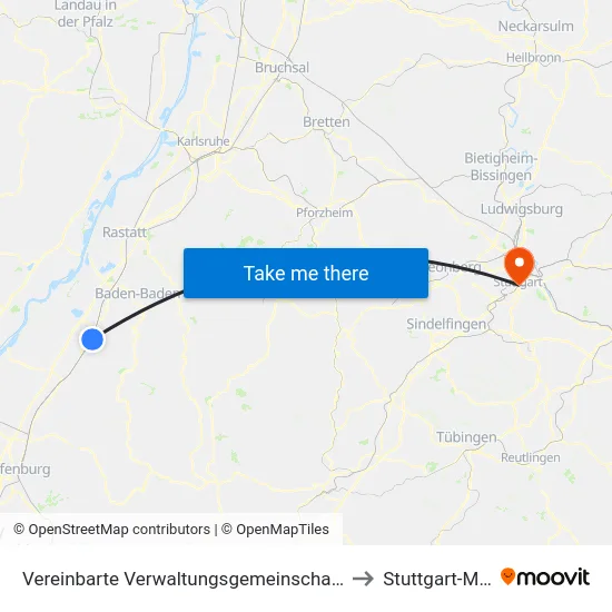 Vereinbarte Verwaltungsgemeinschaft Bühl to Stuttgart-Mitte map