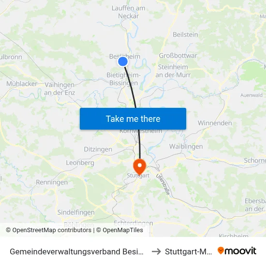 Gemeindeverwaltungsverband Besigheim to Stuttgart-Mitte map