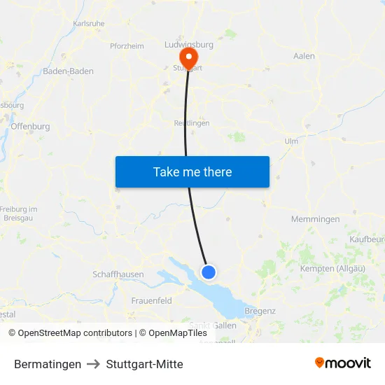 Bermatingen to Stuttgart-Mitte map