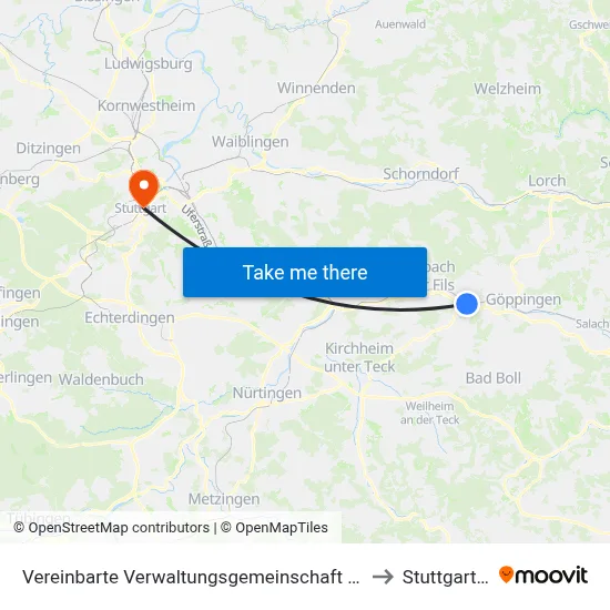 Vereinbarte Verwaltungsgemeinschaft Der Stadt Uhingen to Stuttgart-Mitte map