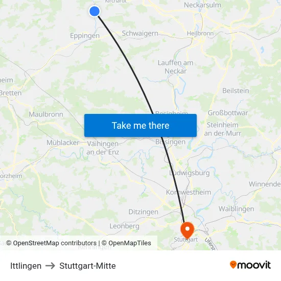 Ittlingen to Stuttgart-Mitte map