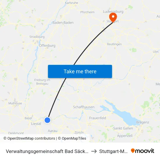 Verwaltungsgemeinschaft Bad Säckingen to Stuttgart-Mitte map
