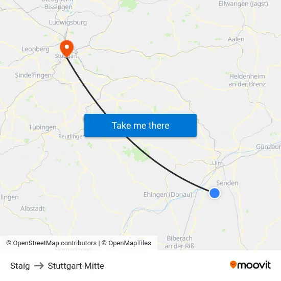 Staig to Stuttgart-Mitte map