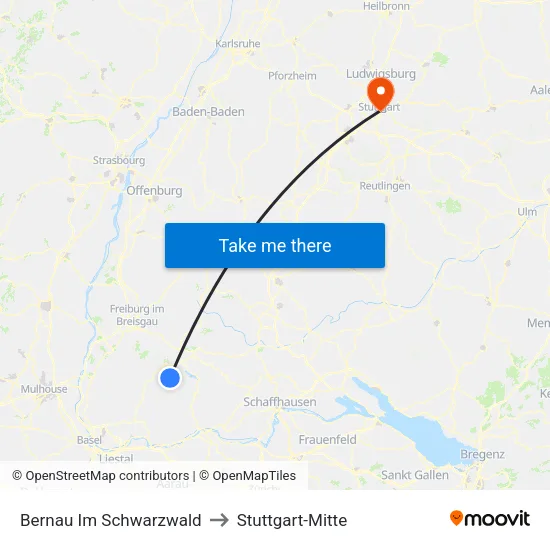 Bernau Im Schwarzwald to Stuttgart-Mitte map