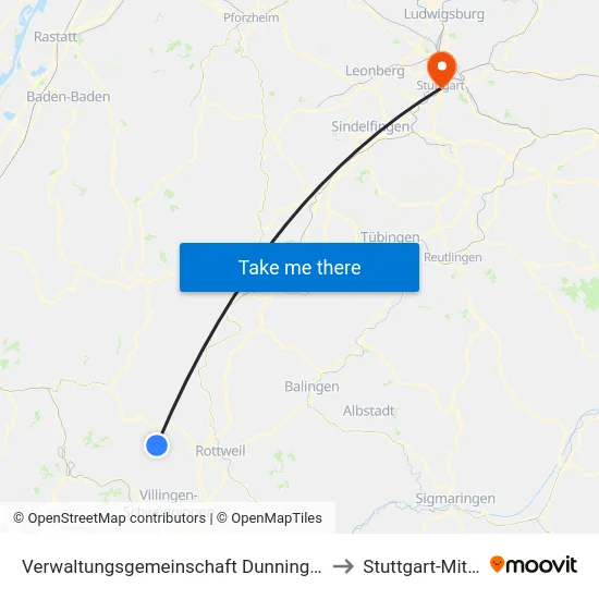 Verwaltungsgemeinschaft Dunningen to Stuttgart-Mitte map