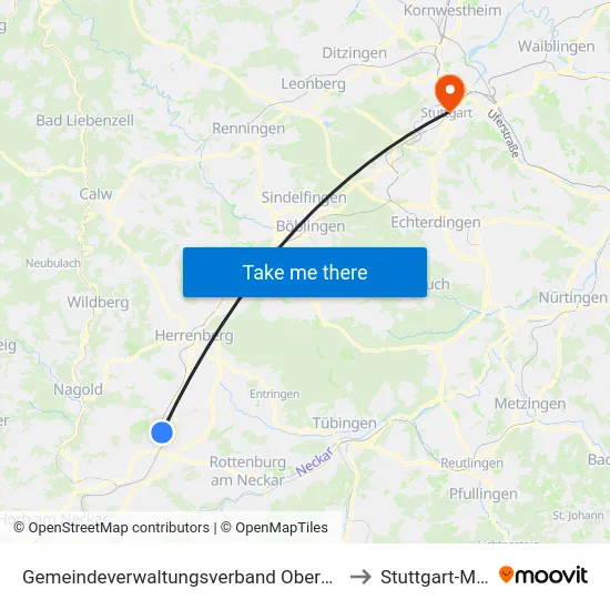Gemeindeverwaltungsverband Oberes Gäu to Stuttgart-Mitte map