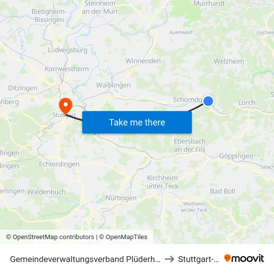 Gemeindeverwaltungsverband Plüderhausen-Urbach to Stuttgart-Mitte map