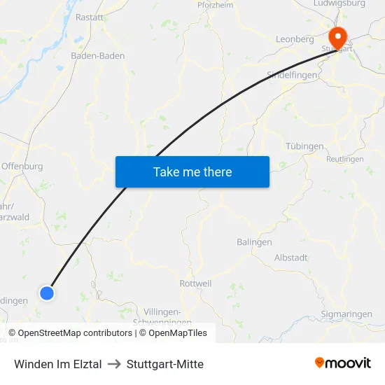Winden Im Elztal to Stuttgart-Mitte map