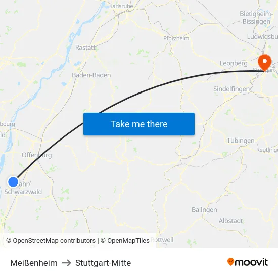 Meißenheim to Stuttgart-Mitte map