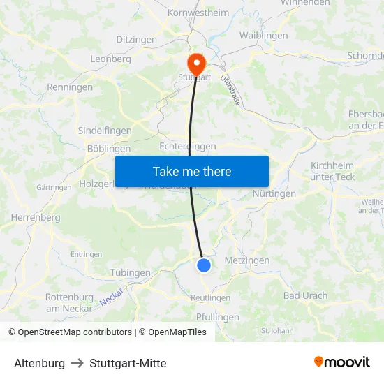 Altenburg to Stuttgart-Mitte map