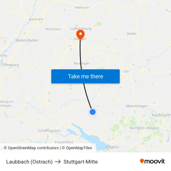 Laubbach (Ostrach) to Stuttgart-Mitte map