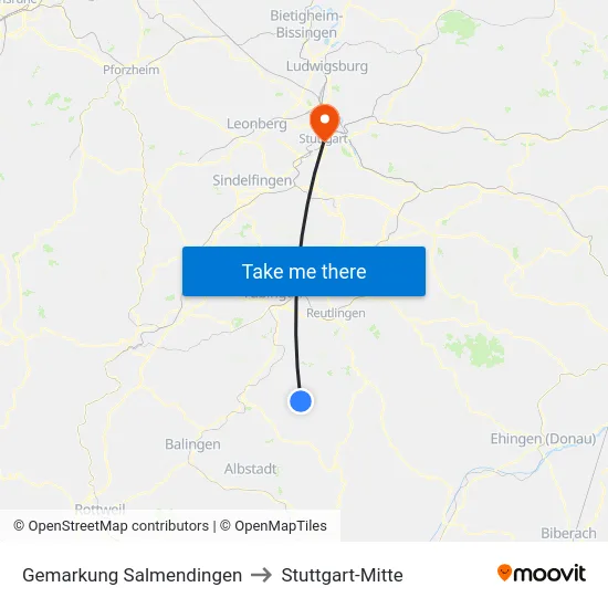 Gemarkung Salmendingen to Stuttgart-Mitte map