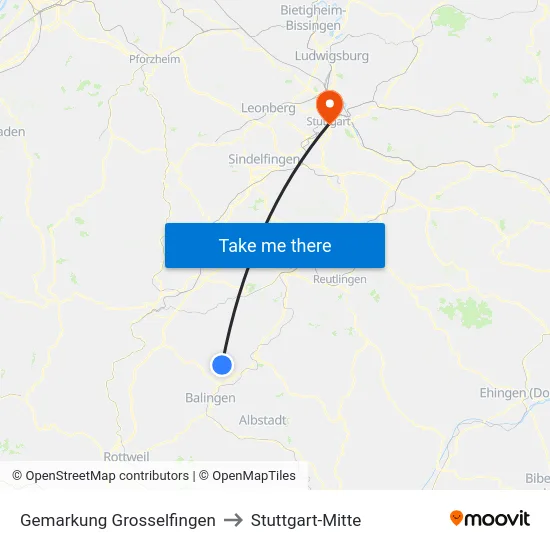 Gemarkung Grosselfingen to Stuttgart-Mitte map
