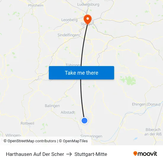 Harthausen Auf Der Scher to Stuttgart-Mitte map