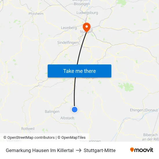 Gemarkung Hausen Im Killertal to Stuttgart-Mitte map
