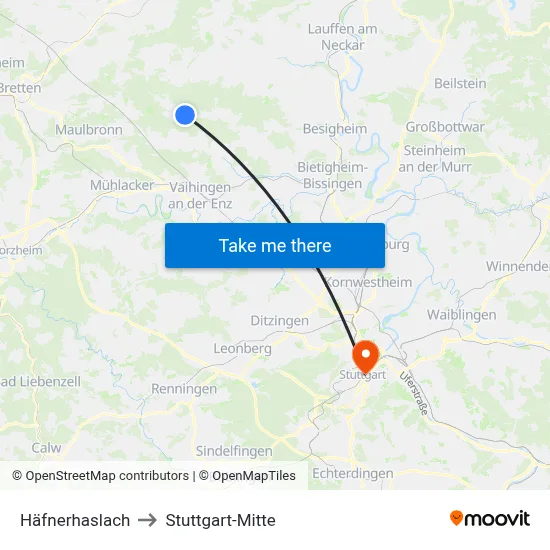 Häfnerhaslach to Stuttgart-Mitte map