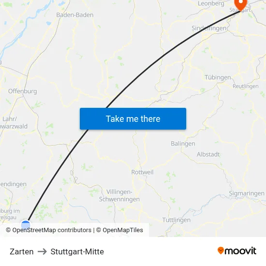 Zarten to Stuttgart-Mitte map
