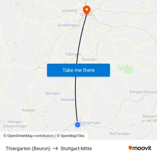 Thiergarten (Beuron) to Stuttgart-Mitte map