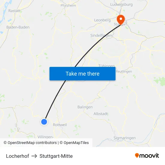 Locherhof to Stuttgart-Mitte map