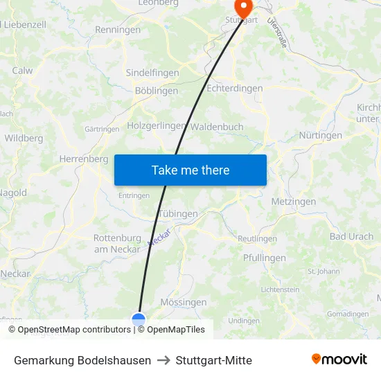 Gemarkung Bodelshausen to Stuttgart-Mitte map