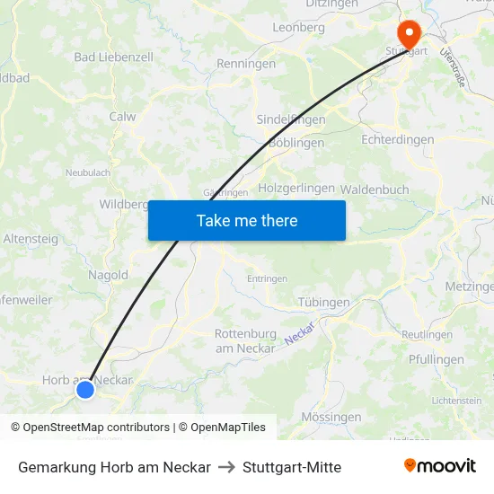Gemarkung Horb am Neckar to Stuttgart-Mitte map