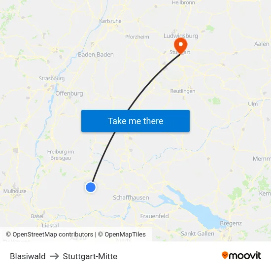 Blasiwald to Stuttgart-Mitte map