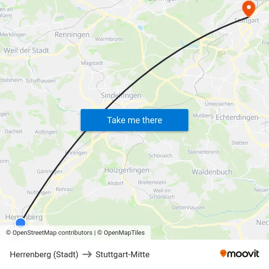 Herrenberg (Stadt) to Stuttgart-Mitte map